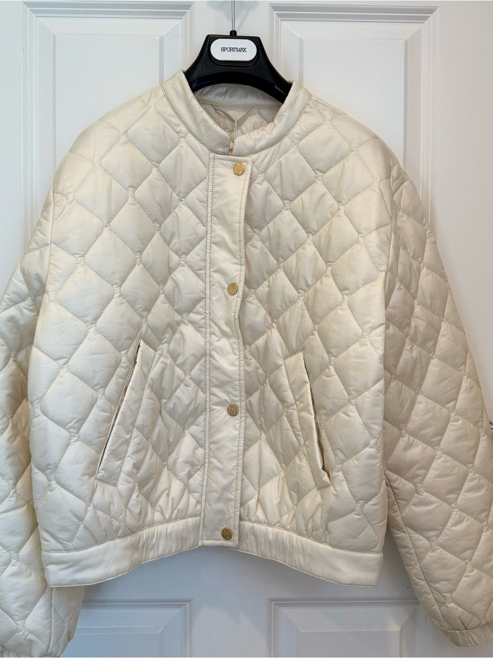 Marella by Max Mara Label-cut Super Lightweight Bomber Jacket Sz:US6 Pearl White